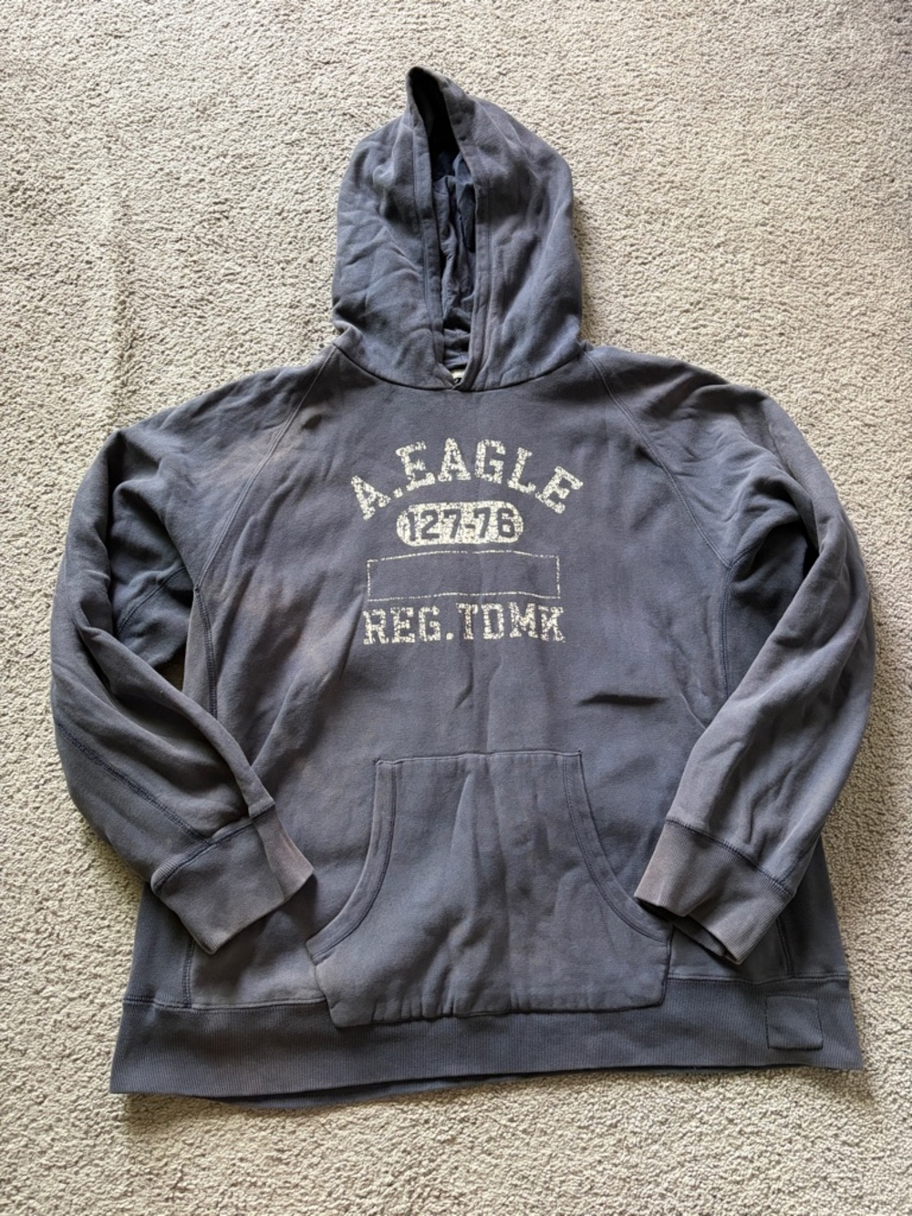 American Eagle Faded Navy Blue Graphic Hoodie